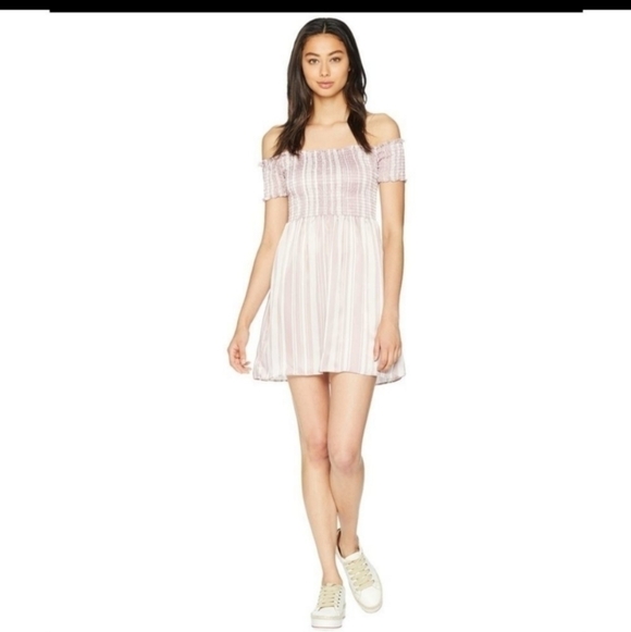 Show Me Your Mumu Mini Dress Off the Shoulder Striped Smocked Boho Pink Size XS - Picture 2 of 7